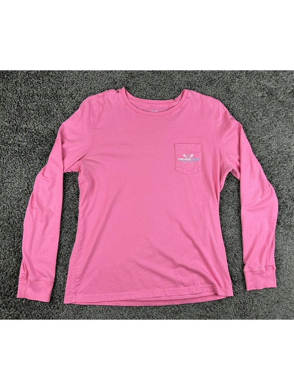 Vineyard Vines Womens S Pink Lacrosse Graphic Long Sleeve Pocket T-Shirt